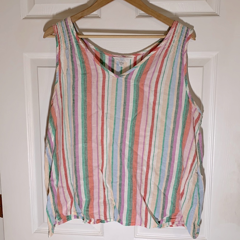 Striped, linen,  v neck tank top